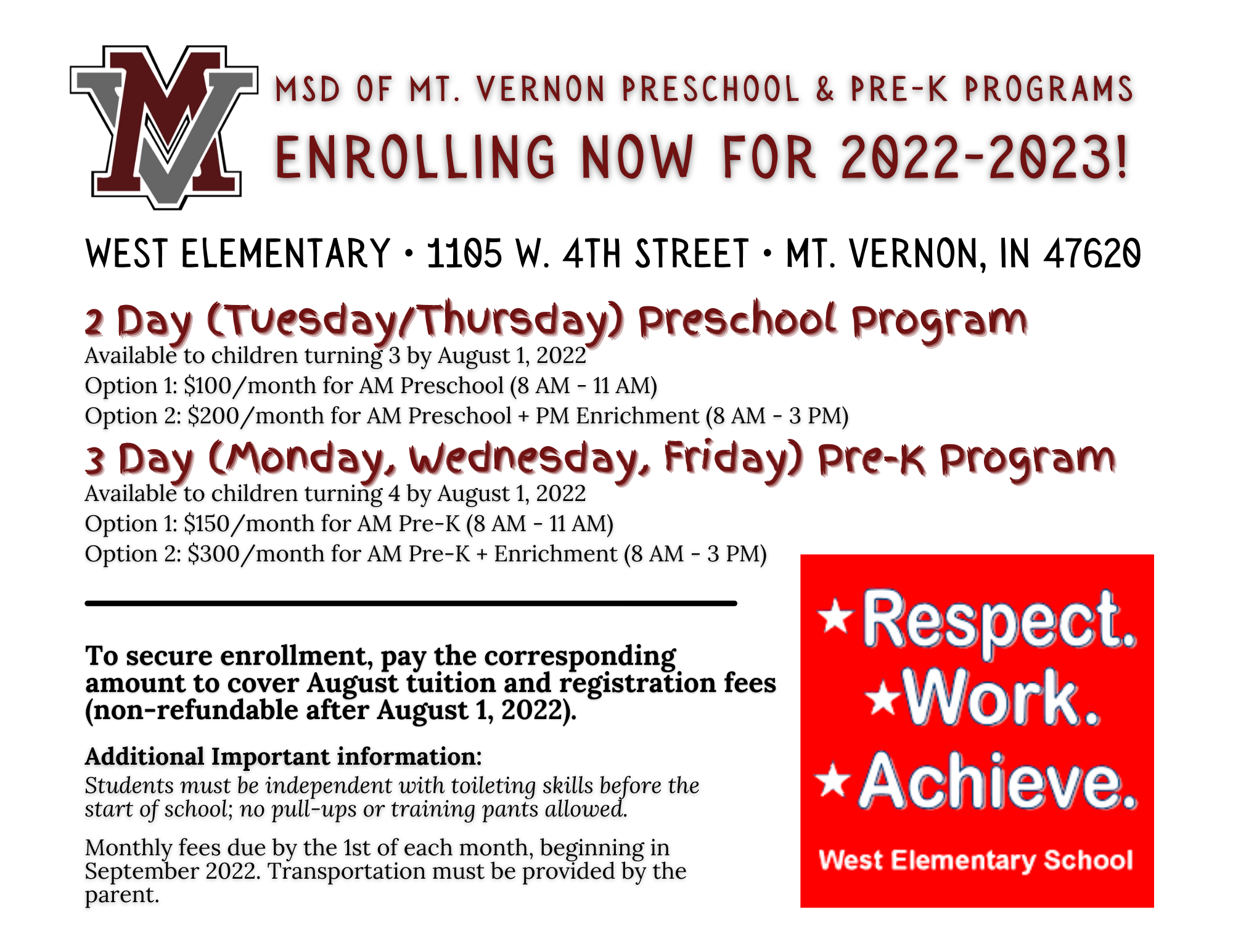West 2022 MSD of Mt. Vernon District Wide Preschool Brochure